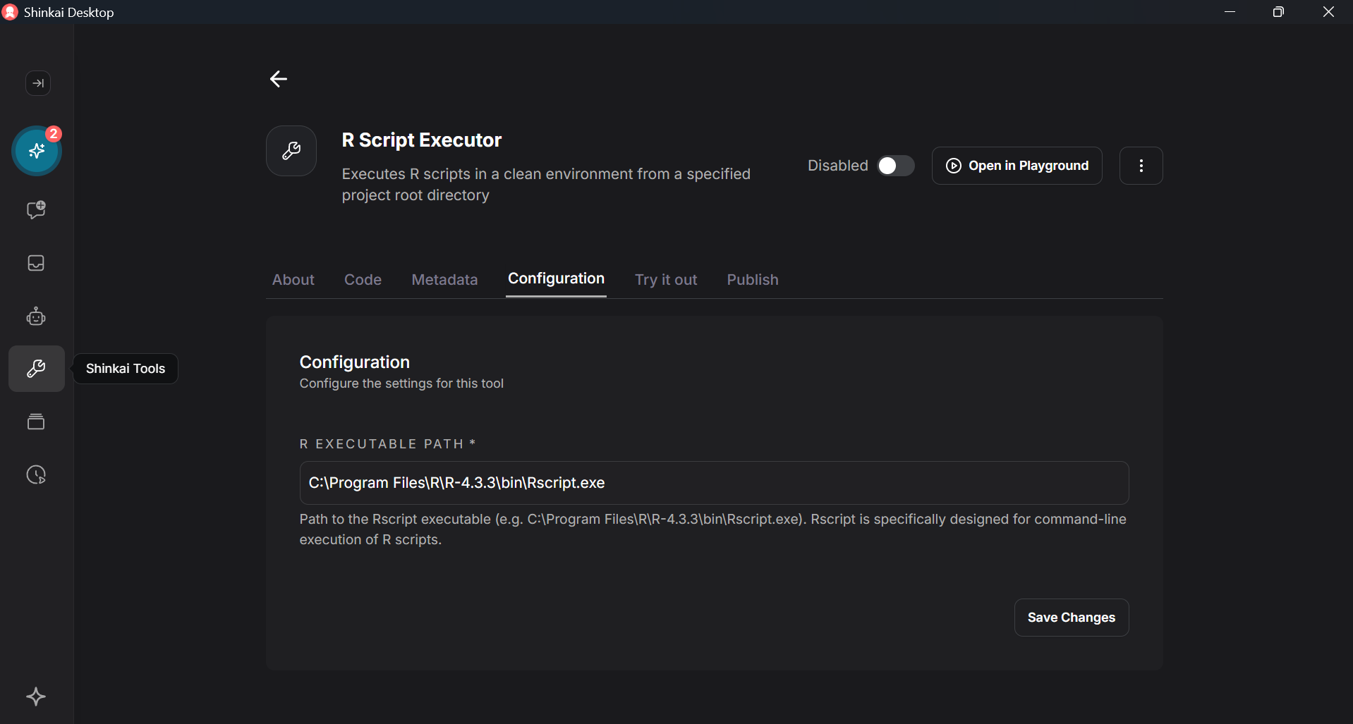 R script executor configuration