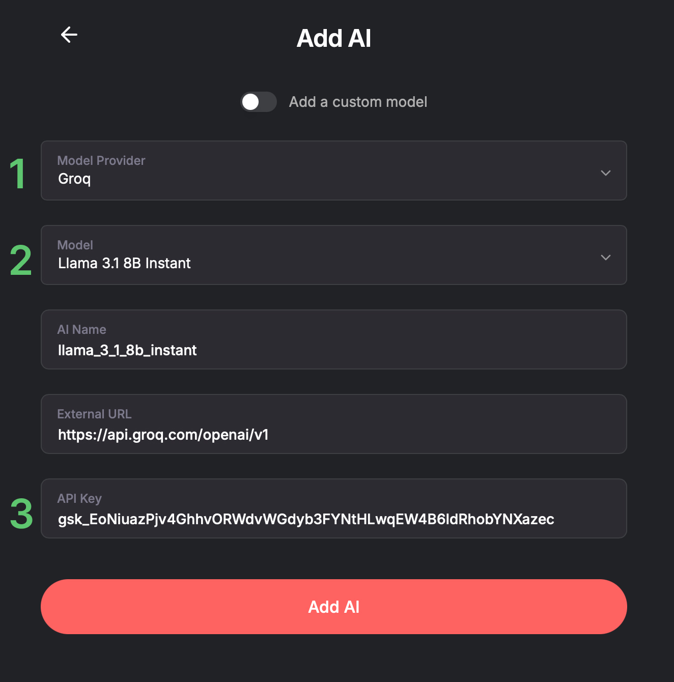 Paste API key in Shinkai