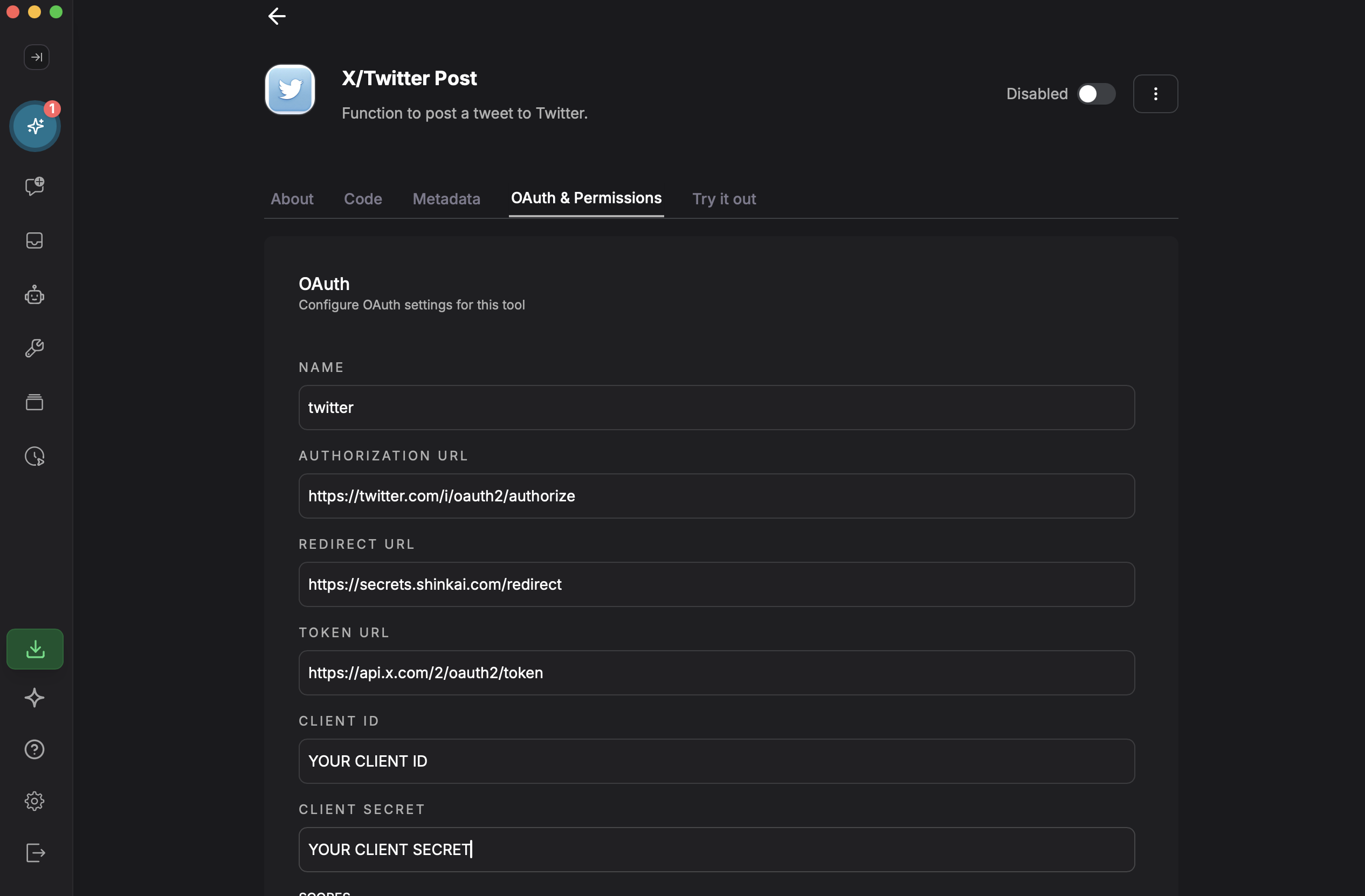 Configure Shinkai Tool Oauth